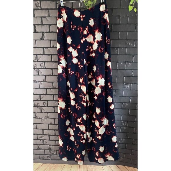 Tildon Navy Blue Floral Boho Flowy Wide Leg Side Zip Pant 4 - Picture 2 of 8